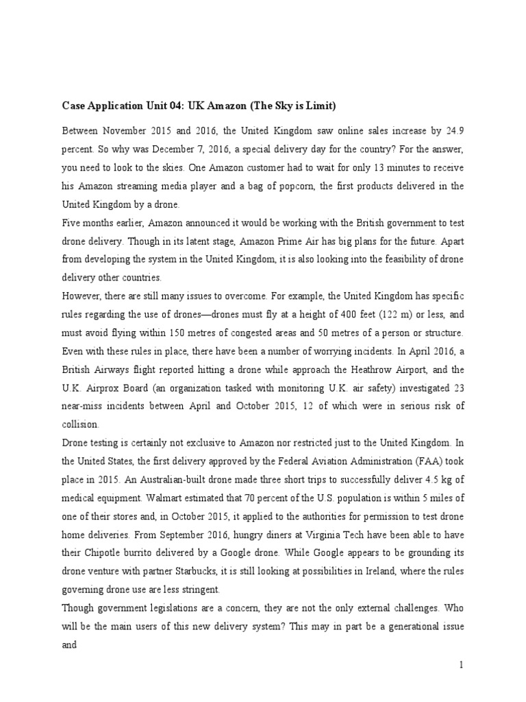 Case Unit 02 Business Environment The Sky Limit PDF Unmanned Aerial