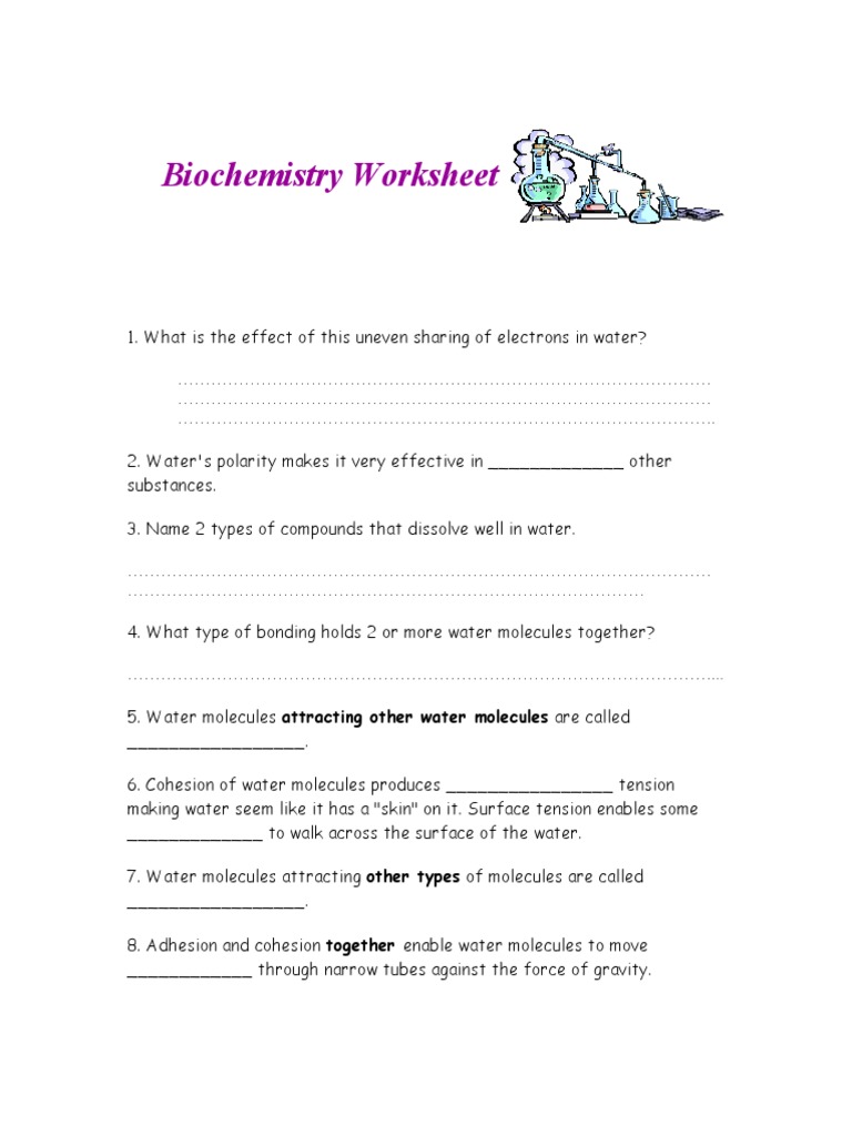 Biochemistry Worksheet SOLUTION: Biochemistry: Laboratory Activities