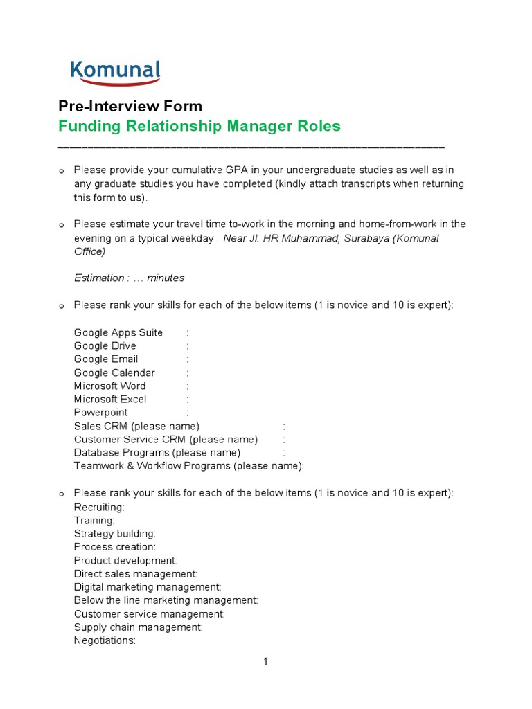 Pre-Interview Form for Funding Manager | PDF | Customer Relationship ...