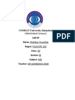 COMSAT University Islamabad LAB 03 Name: Shahbaz Yousafzai Regno: FA19-EPE-163 Class: 5D Section: D Subject: MSI Teacher: Sir Sahibzada Asim
