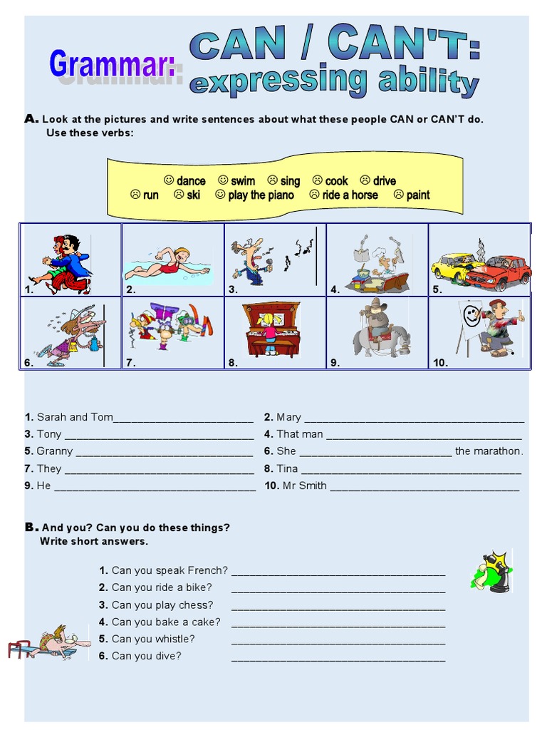 Can and Can't Abilities Worksheet | PDF