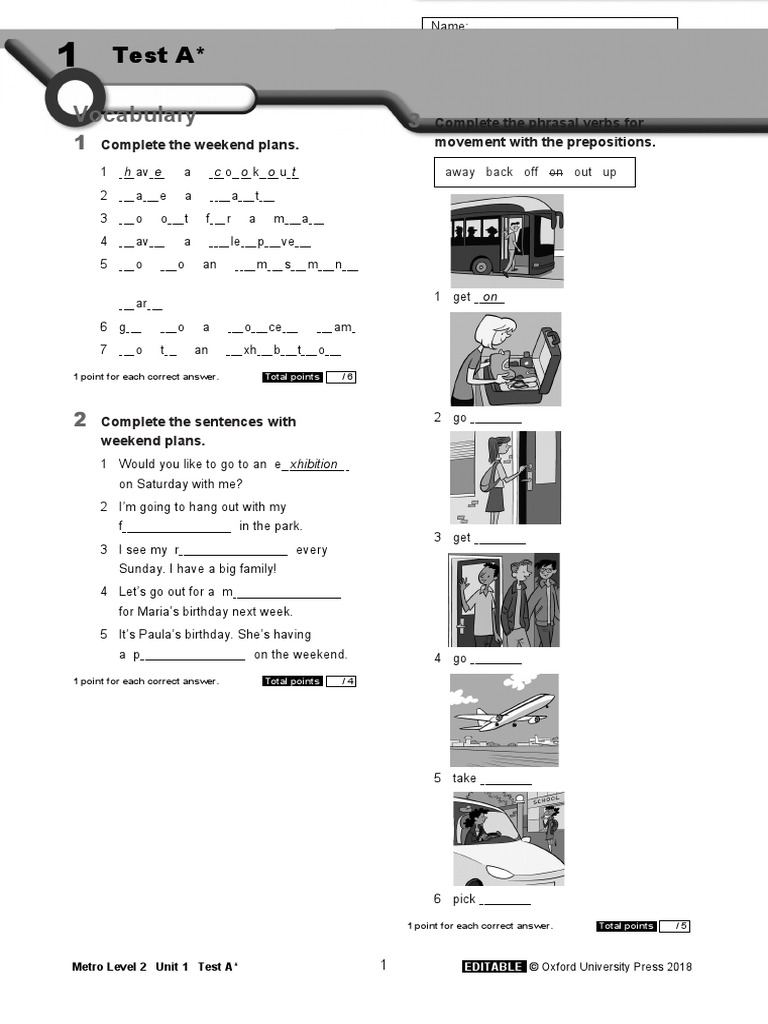Metro Level 2 Unit 1 Test A One Star | PDF | Languages | Foreign ...