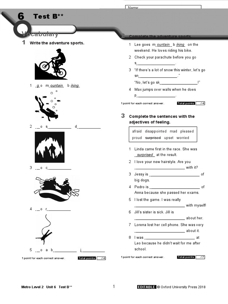 Metro Level 2 Unit 6 Test B Two Stars | PDF