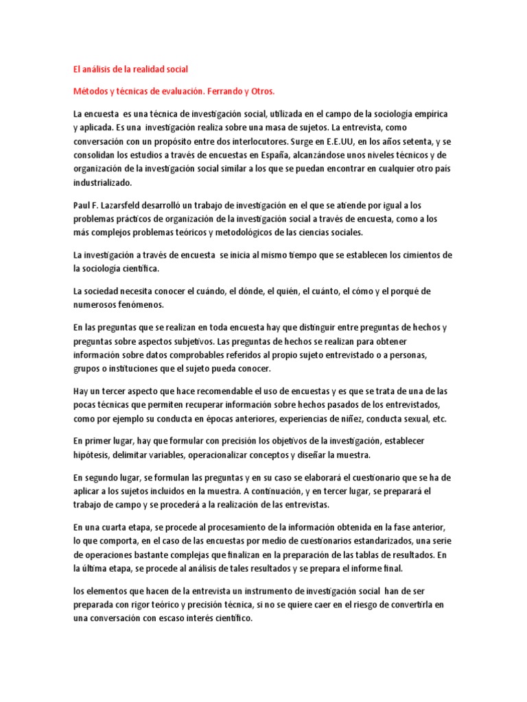 El Análisis de La Realidad Social | PDF | Cuestionario | Investigación ...