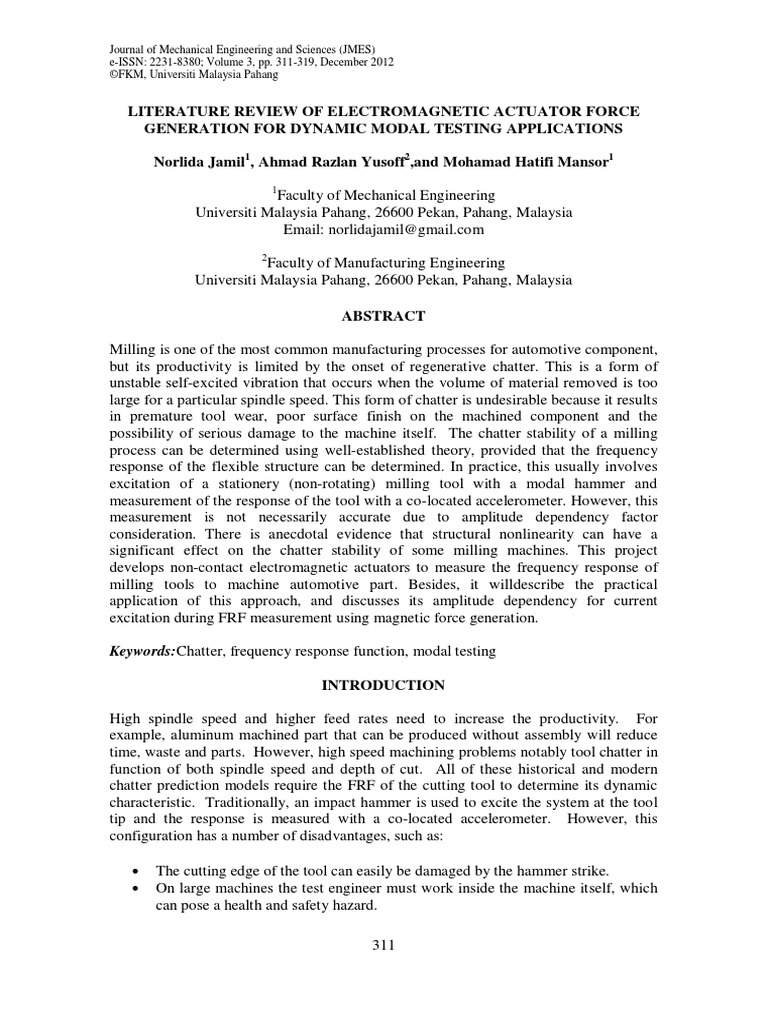 Literature Review of Actuator Force Generation For