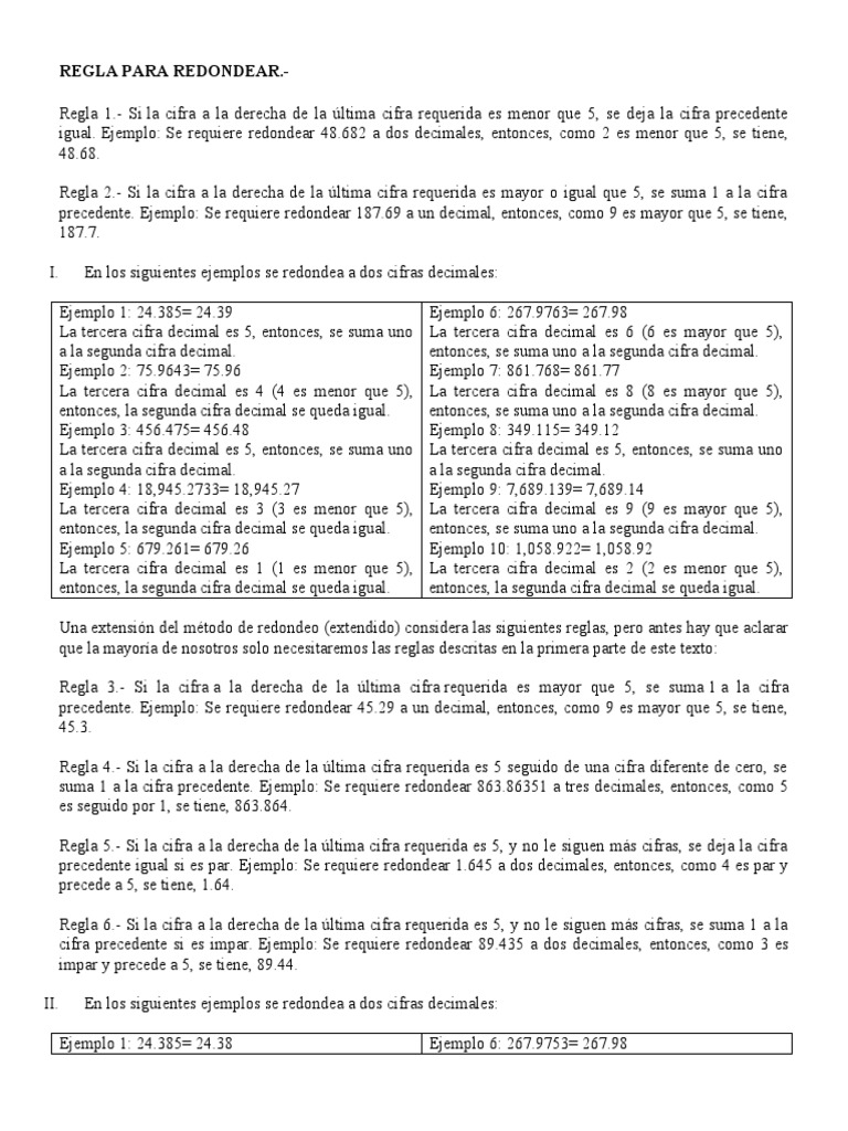 Reglas de Redondeo de Decimales | PDF | Decimal | Conceptos matemáticos