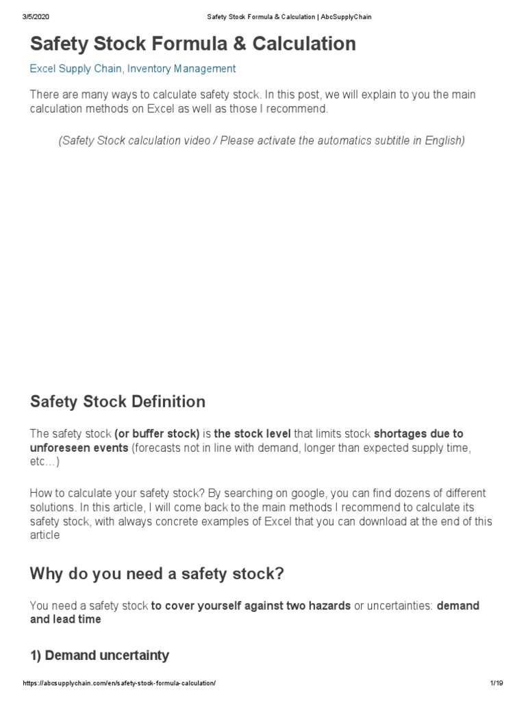 Safety Stock Formula & Calculation - AbcSupplyChain | PDF | Normal ...