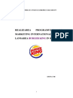 Realizarea Programului de Marketing International Privind Lansarea Burger King in Romania