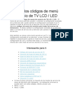 Códigos menú servicio TV LED