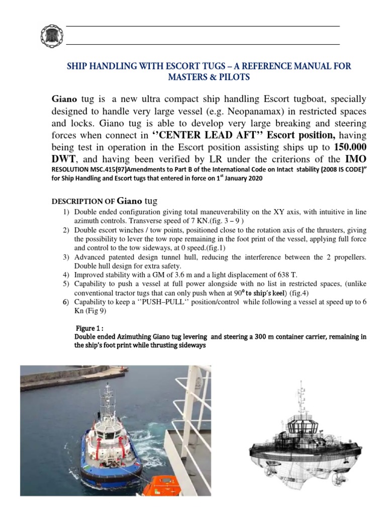 SHIP HANDLING WITH ESCORT TUGS A REFERENCE MANUAL FOR MASTERS PILOTS