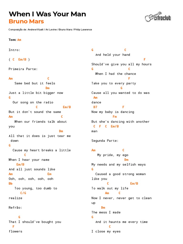 Bruno Mars When I Was Your Man Cifra PDF