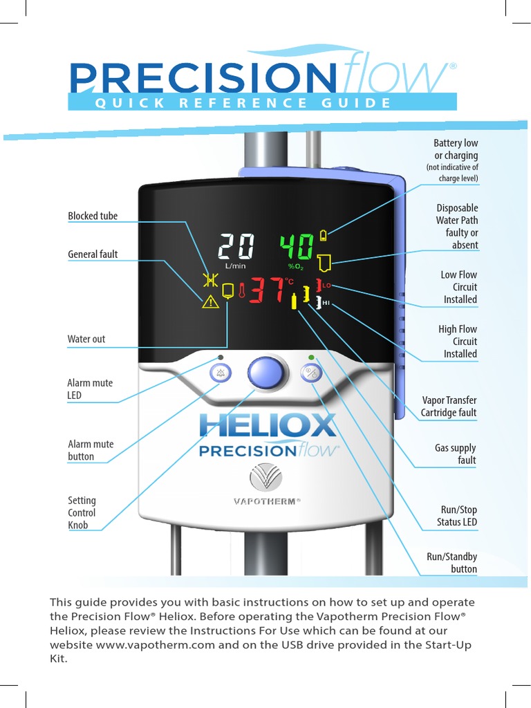 Vapotherm Precision Flow Heliox Quick Reference Guide PDF Breathing