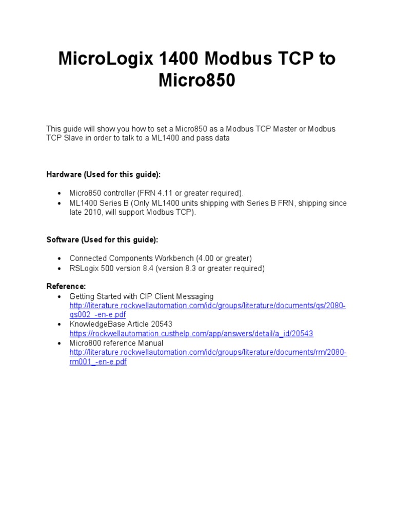 Micro850 Modbus TCP Setup Guide | PDF | Transmission Control Protocol ...