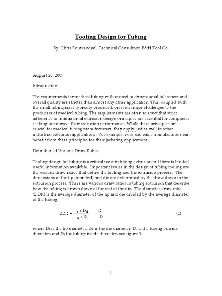 Tooling Design For Tubing Medical Tubing Extrusion PDF Extrusion