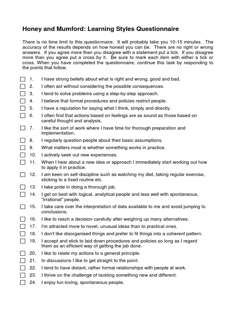 LEARNING STYLES QUESTIONNAIRE PDF visual data 2