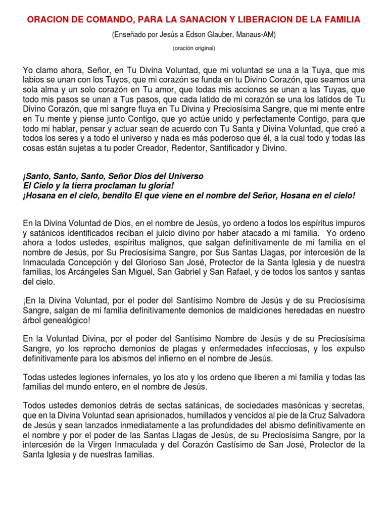 Oracion de Comando para La Sanacion y Liberacion de La Familia | PDF ...