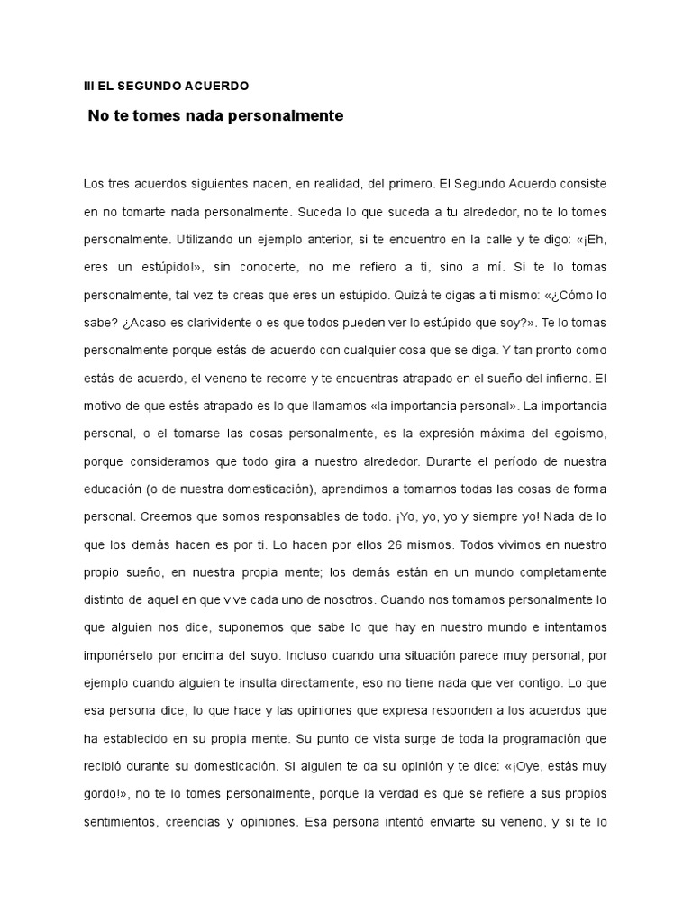 El Segundo Acuerdo: No Tomarse Nada Personal | PDF | Mente | Realidad