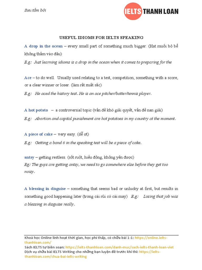 Essential Idioms for IELTS Speaking | PDF