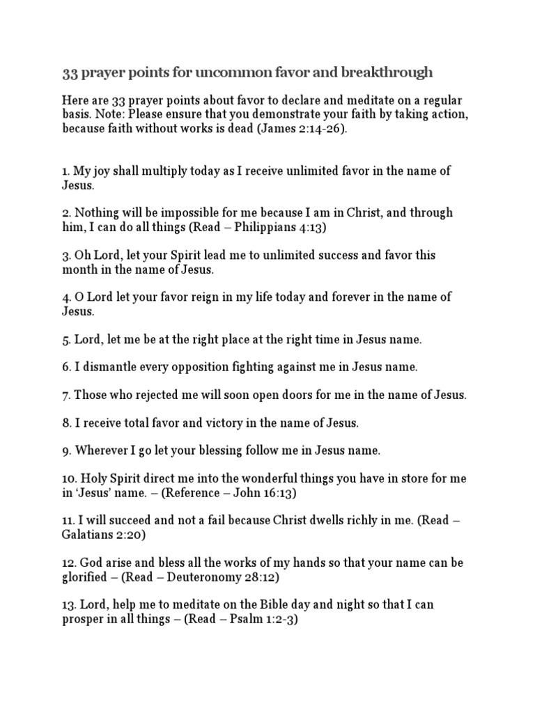 33 Prayer Points For Uncommon Favor And Breakthrough Pdf Jesus Prayer