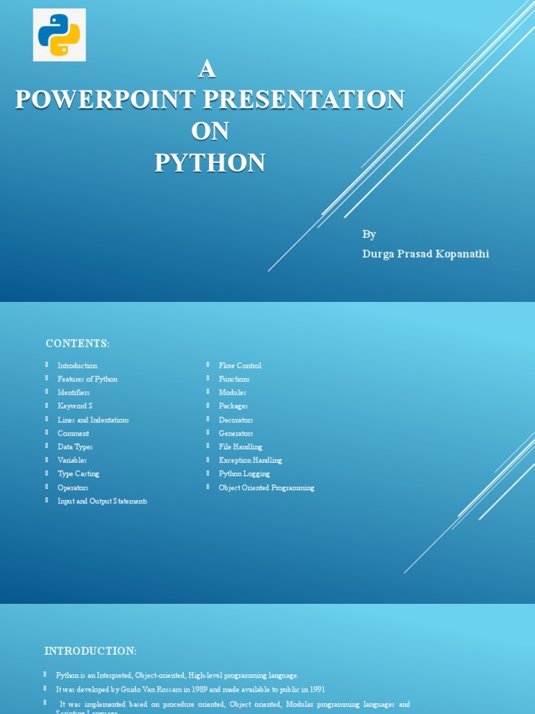 A Powerpoint Presentation ON Python | PDF | Class (Computer Programming ...