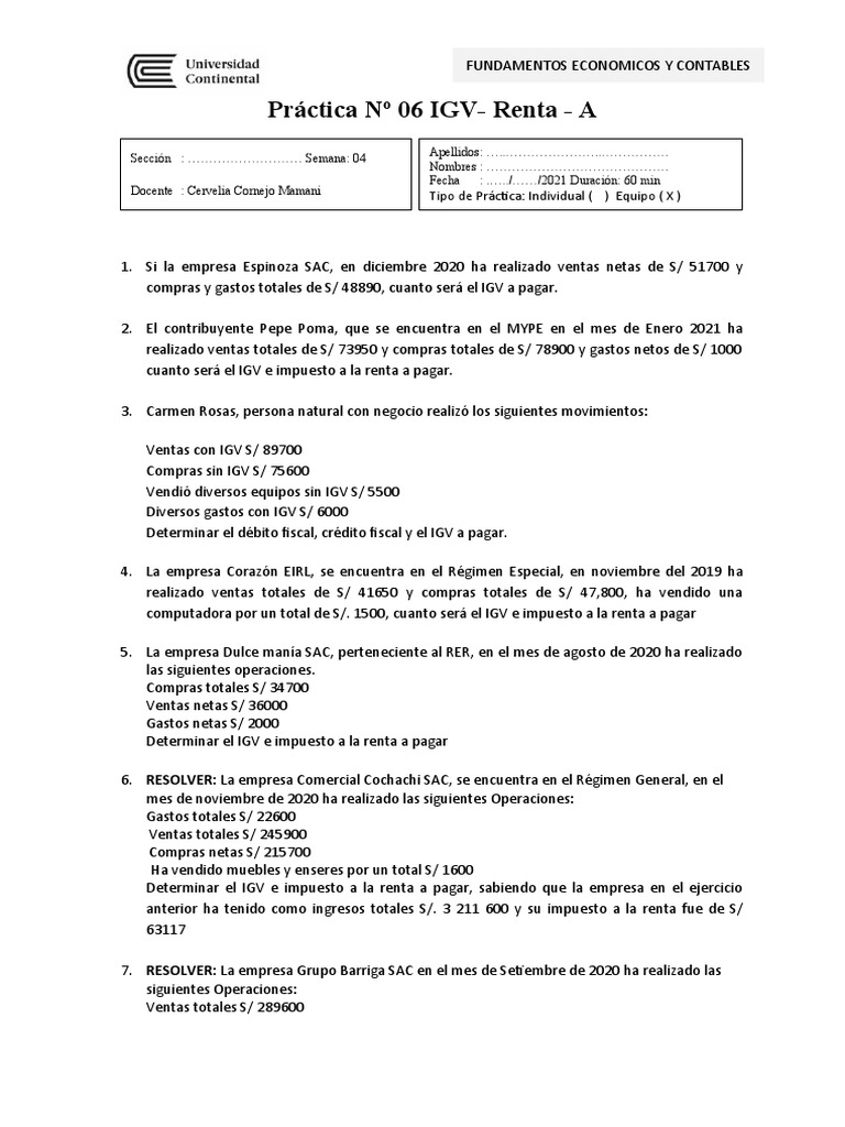Ventas Netas: Cálculo de IGV | PDF | Impuesto sobre la renta | Impuestos