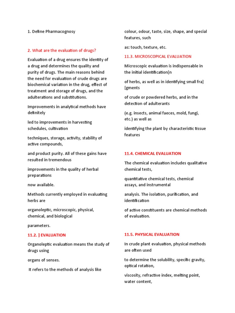 Methods of Drug Evaluation in Pharmacognosy Organoleptic, Microscopic, Physical, Chemical, and