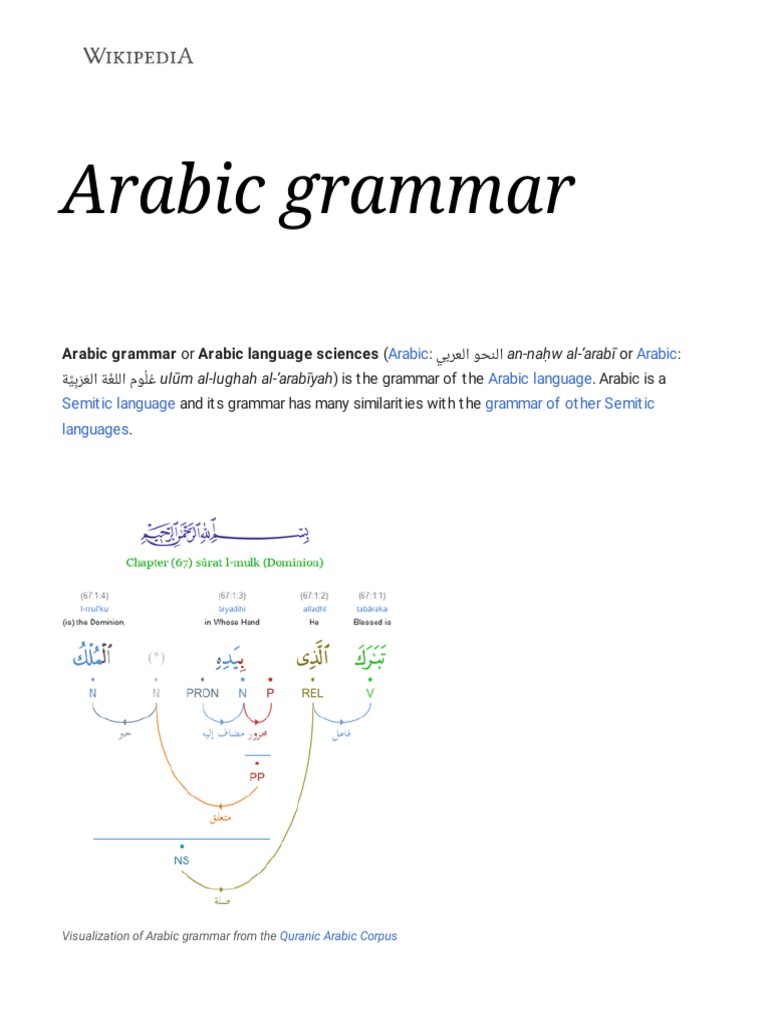 Arabic Grammar Wikipedia Pdf Grammatical Gender Grammatical Number