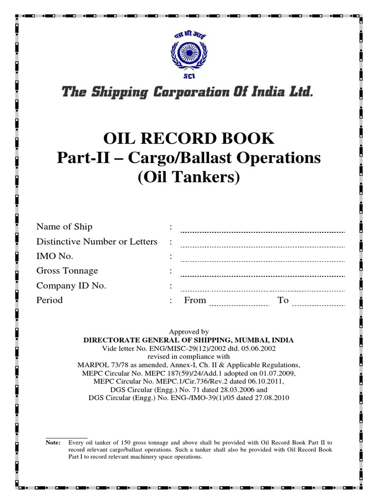 Oil Record Book PartII PDF Oil Tanker Ships