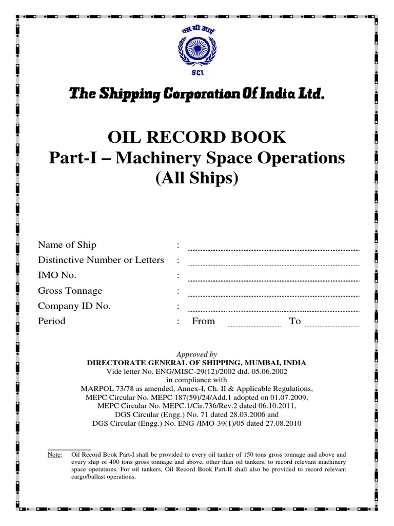 Oil Record Book Part I PDF Fuel Oil