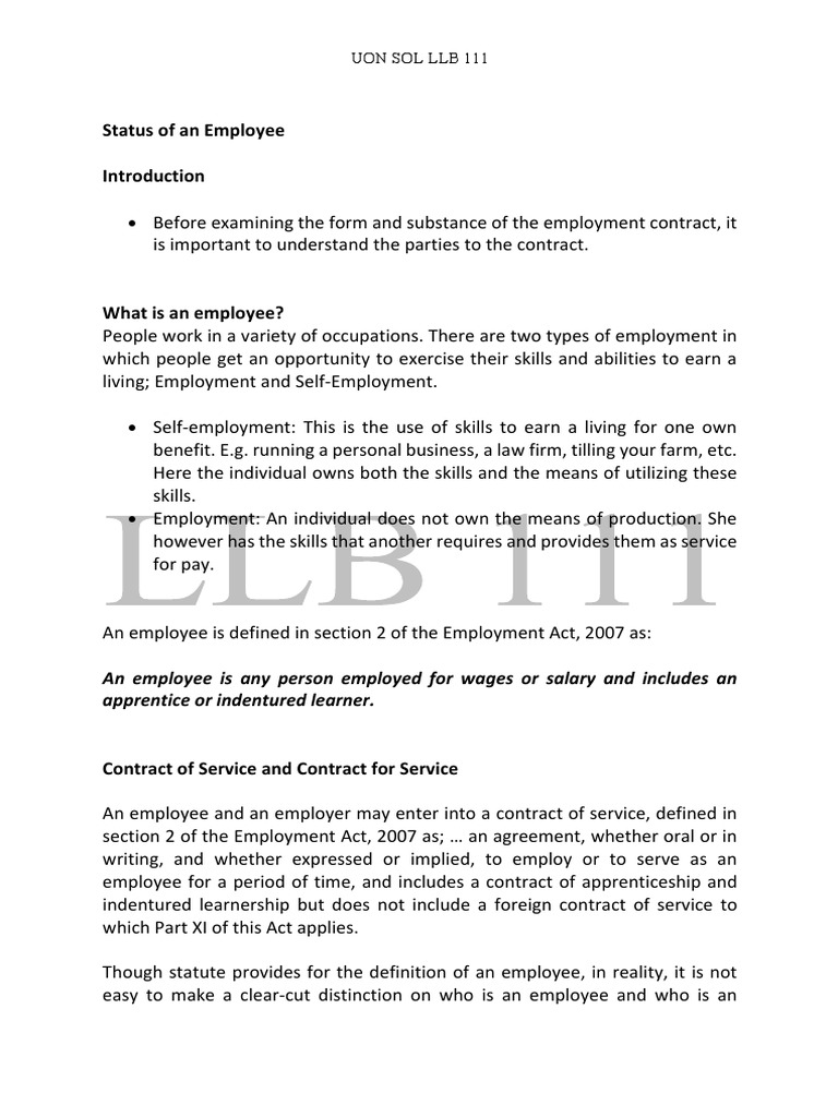 Determining Employee Status An Analysis of the Legal Tests Used to