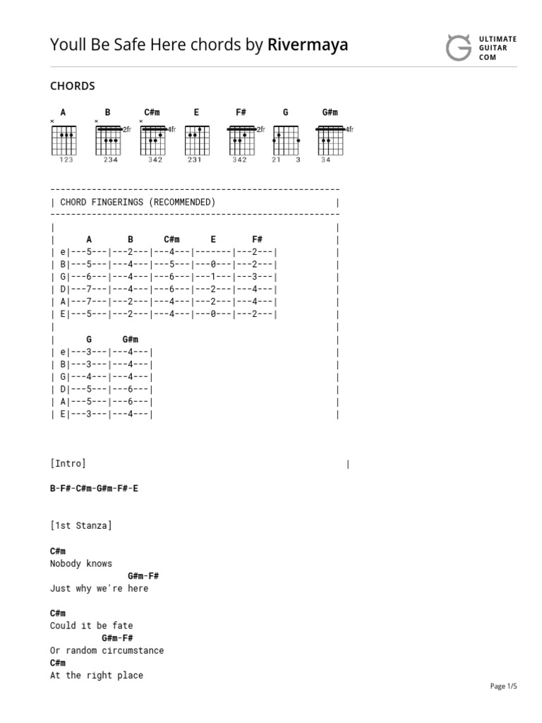 Youll Be Safe Here Chords (Ver 2) by Rivermayatabs at Ultimate Guitar