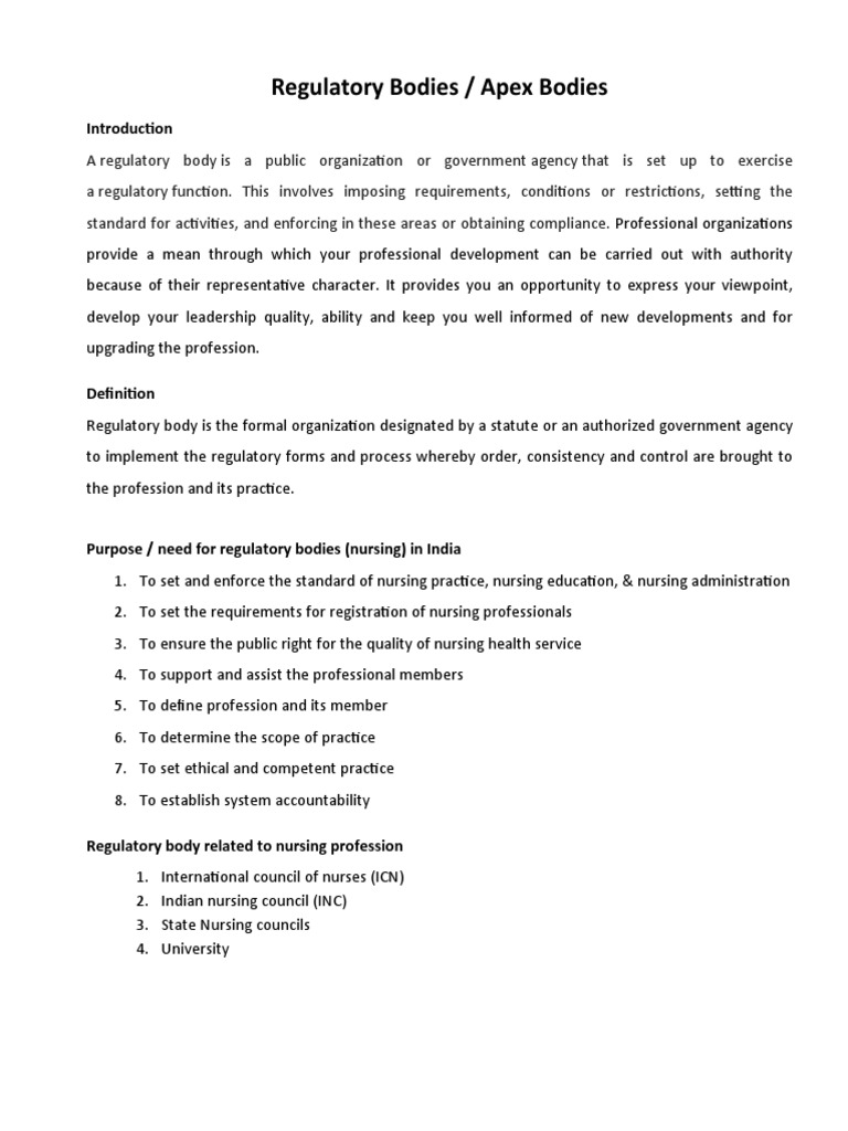 Regulatory Bodies PDF Nursing Midwife