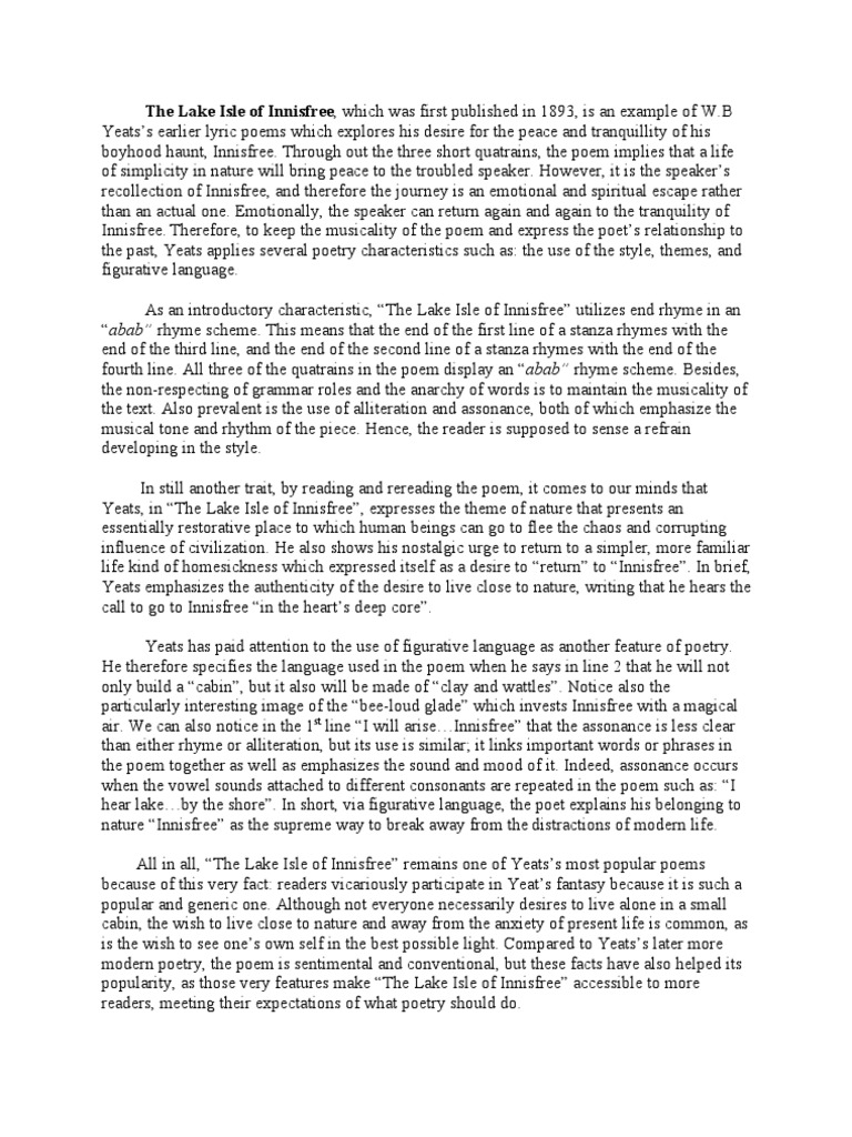 Lake innisfree essays image