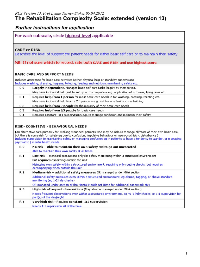 Rcs e v13 With Guidelines Score Sheet | PDF | Physical Therapy | Therapy