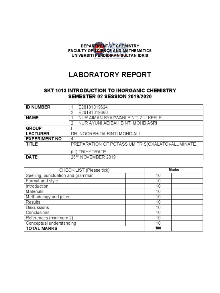 SK015 Lab Report: Experiment 4 Analysis | PDF | Aluminium | Hydroxide