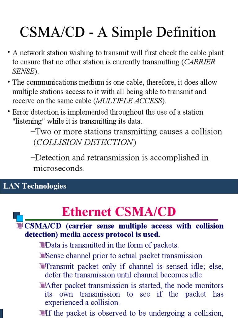 CSMA/CD - A Simple Definition | PDF | Ethernet | Network Topology