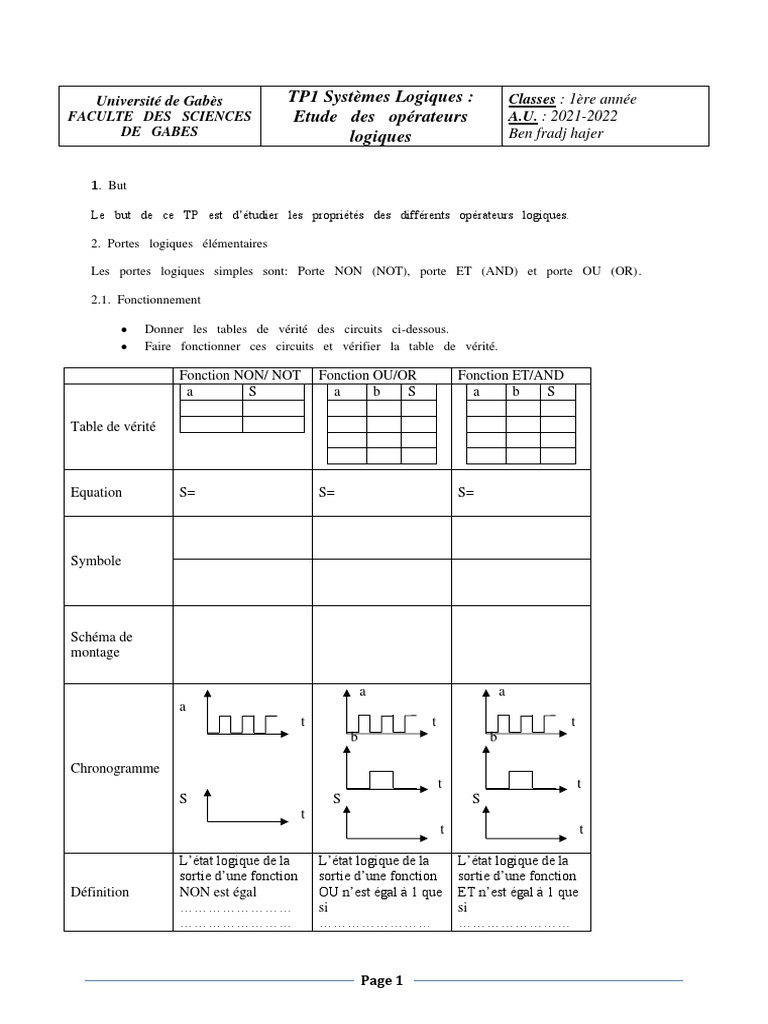 Étude des opérateurs logiques | PDF | Fonction logique | Modélisation