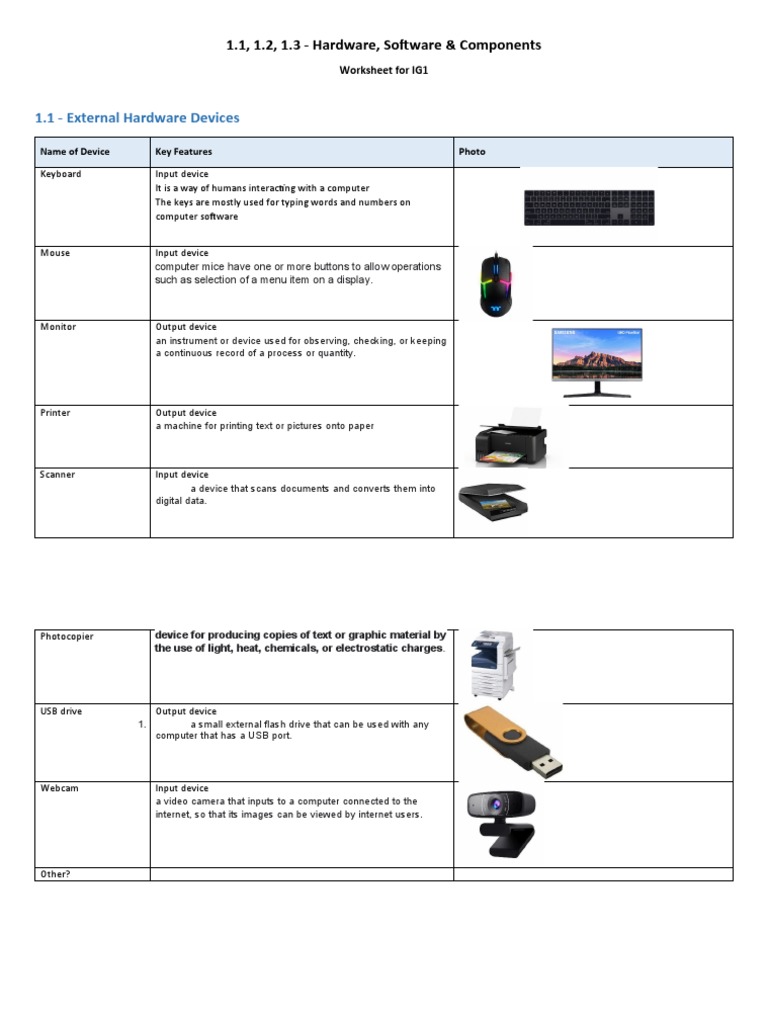 Hardware, Software & Components - Worksheet | PDF | Computer Data ...