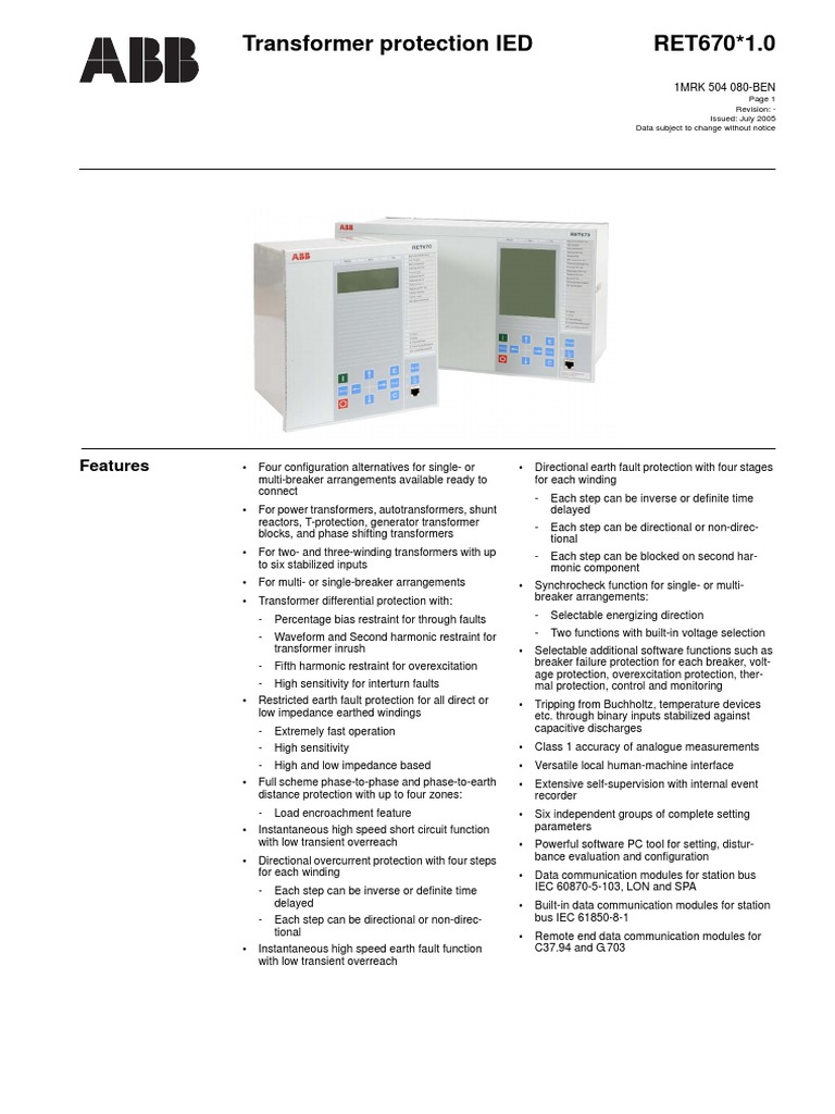 RET670 BG Preconfig Rev | PDF | Transformer | Electrical Impedance