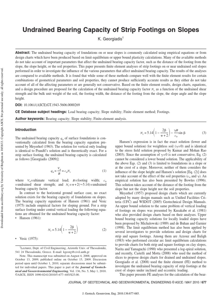 Undrained Bearing Capacity of Strip Footings On Slopes: K. Georgiadis ...