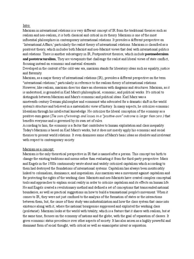Marxism in International Relations. | PDF | Marxism | Karl Marx
