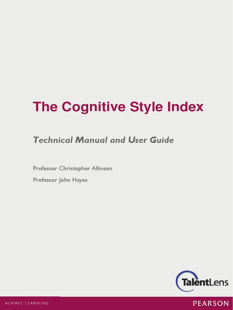 The Cognitive Style Index: Technical Manual and User Guide | PDF ...