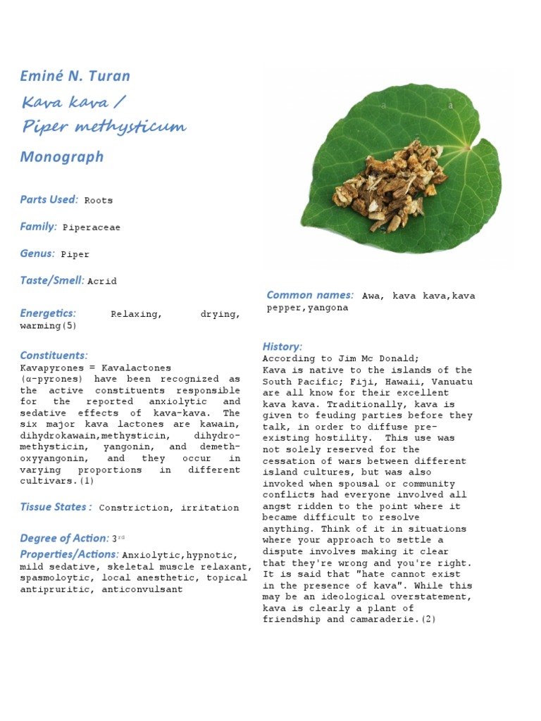 Kava Kava Root Benefits for Anxiety and Insomnia PDF Benzodiazepine
