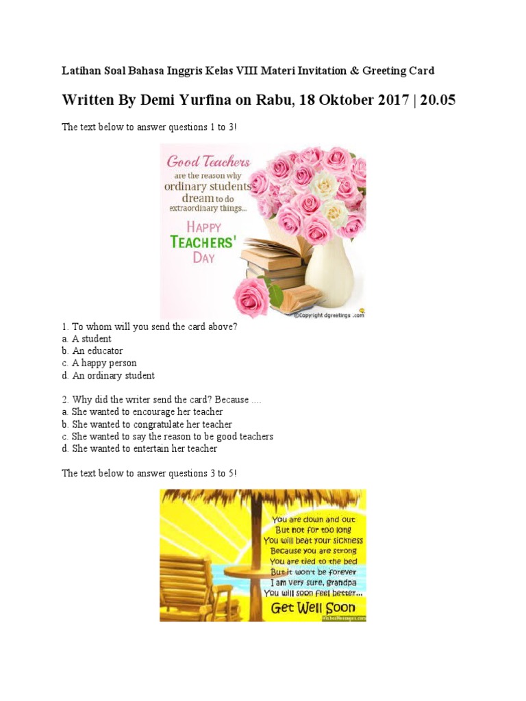 Latihan Soal Bahasa Inggris Kelas VIII Materi Invitation | PDF