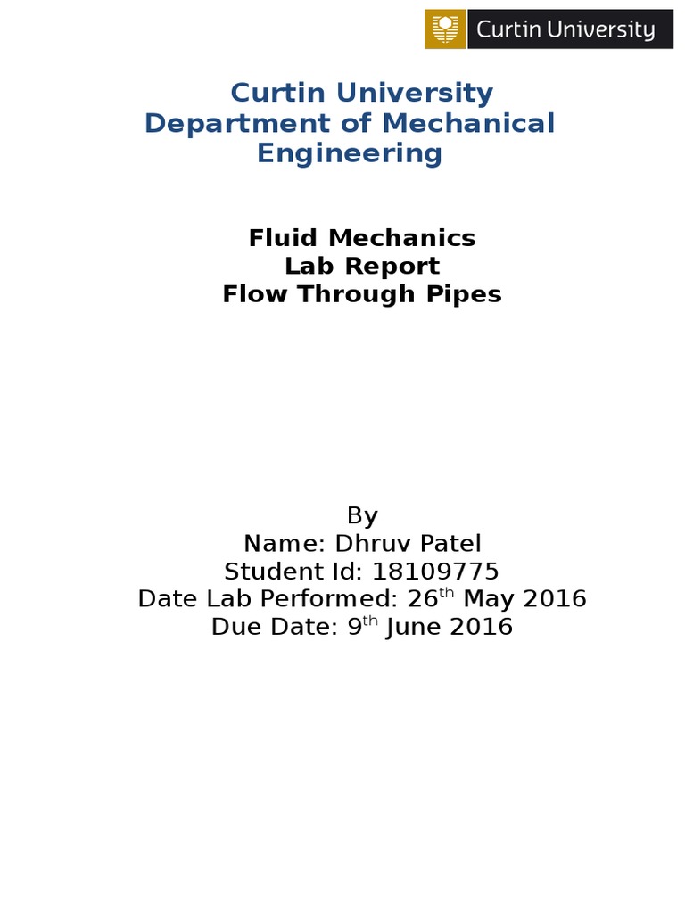 Fluid Mechanics Lab Report: Pipe Flow Analysis | PDF | Reynolds Number ...