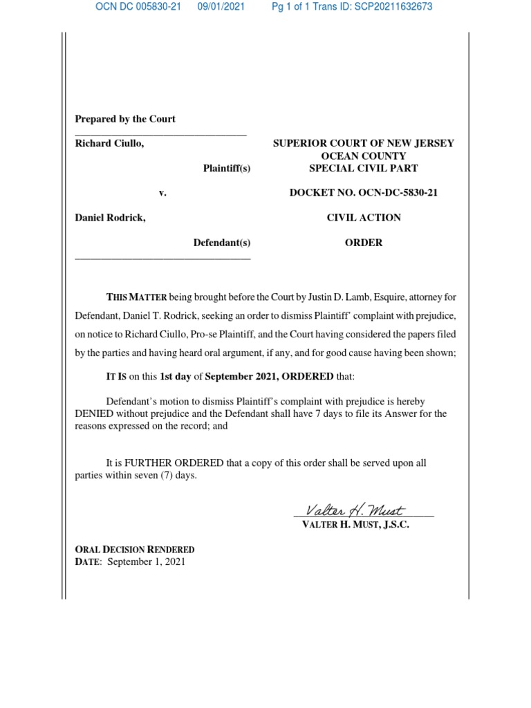 Order Denying Motion to Dismiss | PDF