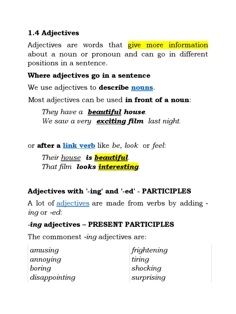 Understanding Adjectives and Their Uses | PDF | Adverb | Adjective