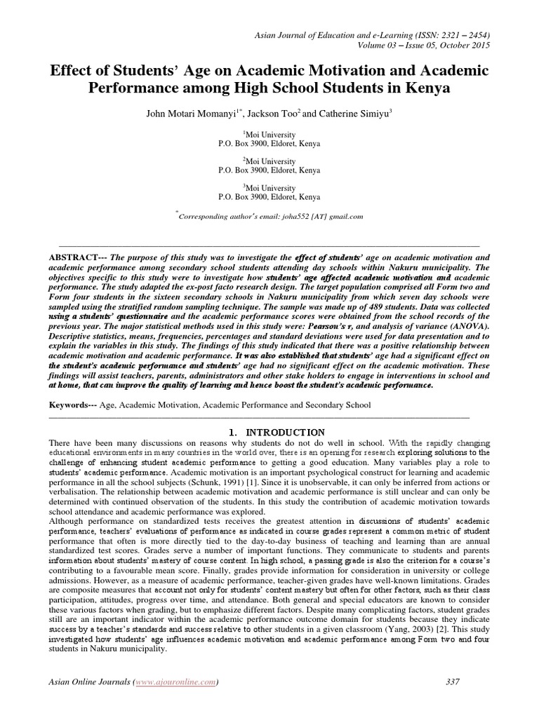 Age Impact on High School Motivation & Performance | PDF | Analysis Of ...
