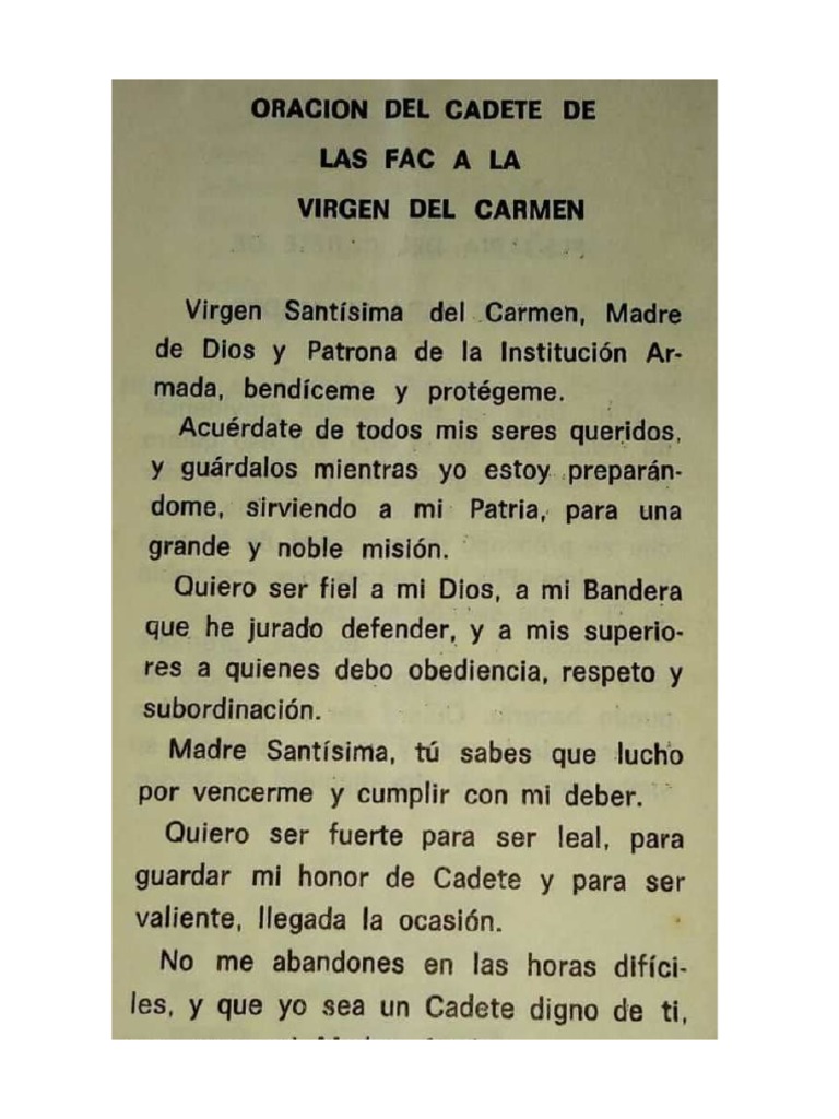 Oración Del Cadete de La Efofac A La Virgen Del Carmen | PDF