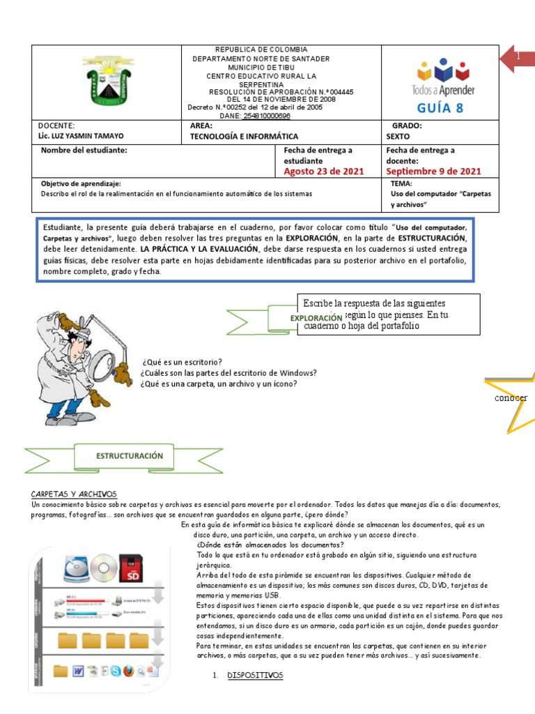 Guia 8 Informatica 6 2021 | PDF | Archivo de computadora | Memoria USB